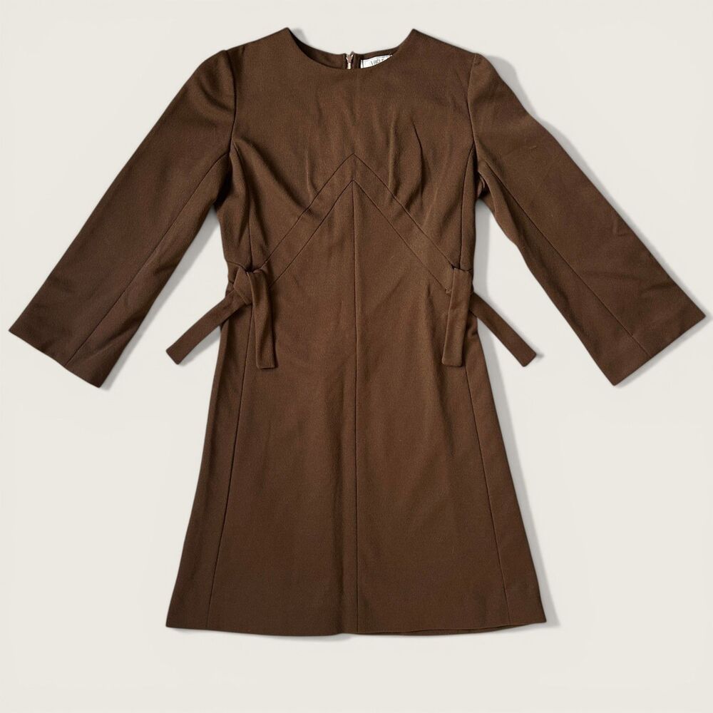 Vintage Vogue Couturier Brown Dress 1960s 70s A Line Tie Bows Bell Sleeve